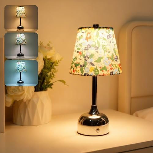 Lustaled Lampada da tavolo senza fili, 3 modalità di colore, ricaricabile a batteria, lampada touch LED dimmerabile, IP54, portatile, in metallo cromato argento, per camera da letto, soggiorno