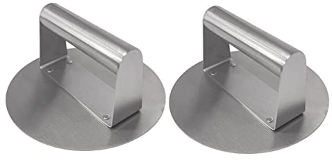 FUTUREORYY 2 pièces Presse à Burger INOX avec Poignée Ergonomique Outil pour Galettes de Viande et Burgers Faits Maison Facile à Nettoyer Résidus Accessoire Cuisine pour Amateurs et
