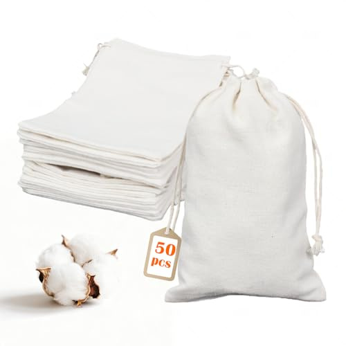 OFFASST 50 Piezas Bolsitas de Tela 15x20cm con Cordón, Bolsas Regalo Pequeñas Reutilizables para Bodas, Cumpleaños, Navidad, Joyas y DIY