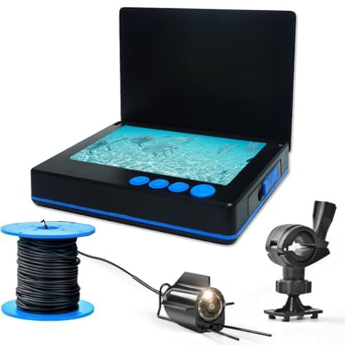 Honseadek Buscador de peces con pantalla IPS de 5 pulgadas con cámara subacuática de gran angular de 220° para pesca en río de hielo y barco, cable de 30 m, batería de 8000 mAh, impermeable IP68, 6