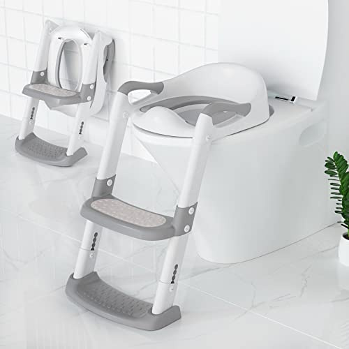 Toilettensitz Kinder Mit Treppe, Upgraded WC Aufsatz Für Kinder Für Jungen Und Mädchen, Klappbarer, PU-Gepolsterter Toilettensitz, Höhenverstellbar, rutschfeste Fußstütze