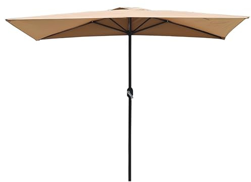 Générique 2.5 x 1.30m Demi-Parasol Rectangulaire avec Ouverture à Manivelle, Déperlant, Résistant UV, Parasol de Jardin Extérieur pour Extérieur Marché Plage Terrasse Balcon(Khaki)