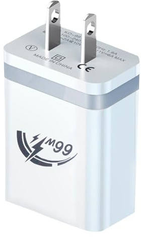 di blocco USB - Adattatore per presa di corrente da parete a ricarica rapida da 66 W,Caricabatteria da muro US con adattatore da viaggio per smartphone, smartwatch, auricolari, console di gioco, fotoc