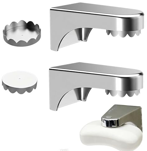 Juego de dos piezas de soporte para jabón magnético, fácil de usar, soporte para jabón sin taladrar, para montaje en pared, magnético, adecuado para espejos, azulejos, vidrio y otros lisos