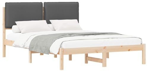 QJBSAVVA Bettgestell 120x200 cm mit gepolstertem Kopfteil, Massivholz Kiefer Massivholzbett Dunkelgrau, Polsterbett für Schlafzimmer und Jugendzimmer, Holzrahmen Bett ohne Matratze