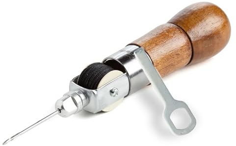 Tandy Leather Sewing Awl Kit - Strong Lock Stitch for Leather Canvas and Vinyl Repairs - Easy Control Sewing Tool for DIY and Craft Projects - Wood Handle