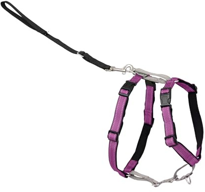 PetSafe 3-in-1 Hundegeschirr, Anti-Zieh, Hundegeschirr für Autogurt, Hundegeschirr Auto, Anti-Zug Hundegeschirr, Reflektoren, Geschirrgriff, Größe L; schwarz, blau, lila