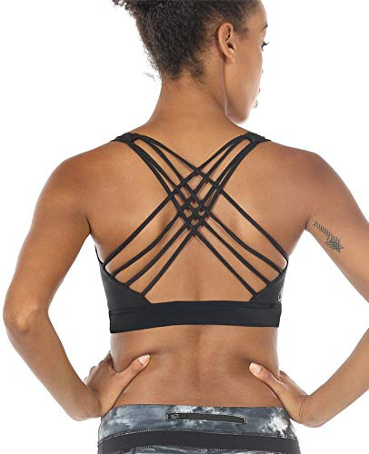 icyzone Damen Sport-BH Gepolstert Ohne Bügel Yoga Bra Gekreuzt Rücken Sport Gym Fitness BH
