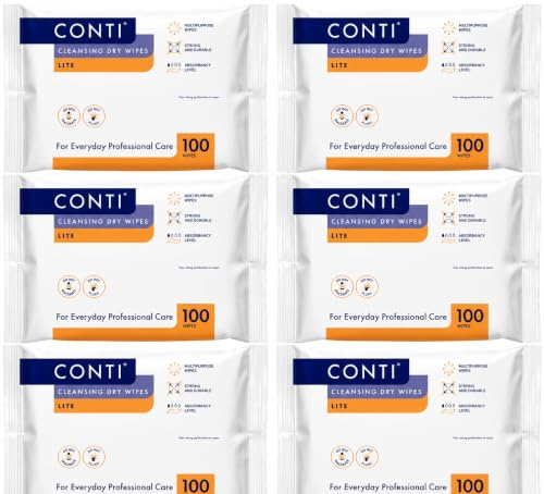 Conti Standard - Patient Cleansing Dry Wipes, Every Day Universal Use Cleaning Cloths, Wipe Size 26cm x 20cm, 100 Wipes Per Pack - 6 Pack