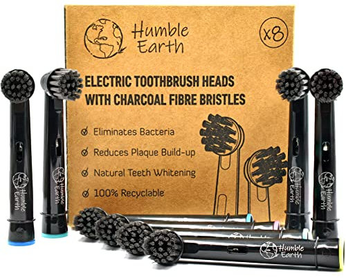 Humble Earth Recyclable Toothbrush Heads Compatible with Oral-B Electric Toothbrush, Charcoal Bristles (Pack of 8)