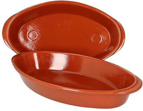 MamboCat 2er Set Ton-Auflaufform Boris oval 1 Liter I 33 x 19 x 4,7 cm I Größe M I Mediterranes Ton-Geschirr I Handarbeit I Mittelalter I Glasierte Ofenform Lasagne