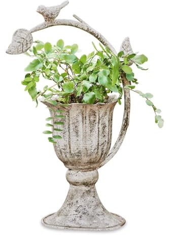 Loberon Übertopf Laria, authentisches Antik-Finish, Shabby-Chic, Florale Ästhetik, Gartendekoration, Blumentopf, Pflanzgefäß, Outdoor, Eisen, antikcreme