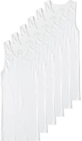 Comfneat Men's 6-Pack Tight Fit Tank Tops, White, L