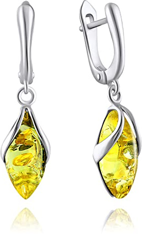 Örhängen bärnsten droppar i 925, färg – gul karamell, hängande örhängen silver 925 bärnsten, sommar 2021 kollektion, Small, Amber Silver, Bärnsten