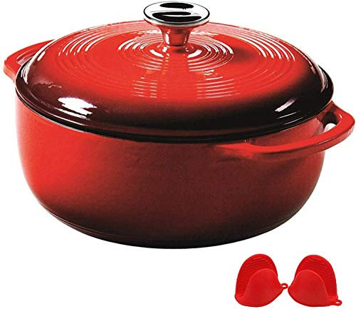 MXXHFC Casserole Nonstick Enamel Cookware Crock Pot, Enameled Cast Iron Oven with Lid, Round Ceramic Enamel Ovens Pot for Cooking and Basting Cast Iron Casserole (Color : Red) (Red)
