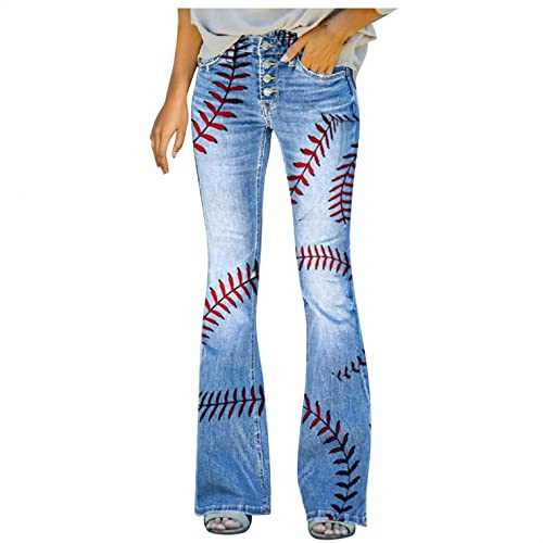 FULKAN Pantalon harem pour femme, jean mom bootcut pour femme, jean taille haute élastique skinny grande taille, joli imprimé floral boutonné, bas cloche évasé, jean à jambe large (04-Rouge, XL)