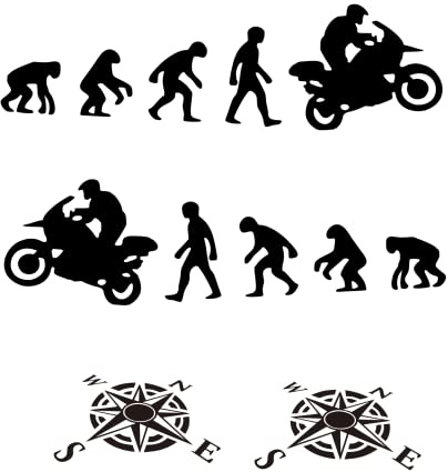 Neues Set Aufkleber Sticker Evolution + Geschenk 2 Aufkleber Windrose 15 cm Koffer für Motorrad Enduro Abenteuer Trail Off Road Sport (mattschwarz)