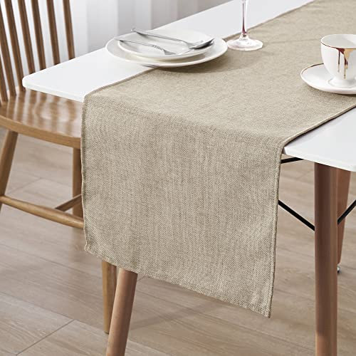 Decomira Tischläufer wasserabweisend Leinen-Optik - Fleckschutz, abwaschbar - Als Garten-Tischdecke Outdoor für Esstisch - Natur Beige - 30x100 cm
