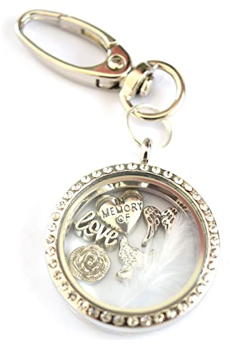 In Memory Of Memorial Keyring. Diamonte Round Locket In Memory of a Friend, Mum, Dad, Nan, Grandad, Sister, Baby, Son Daughter. Memory Floating Locket