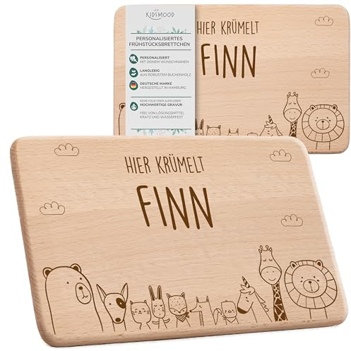 KIDSMOOD - Individuelles Schneidebrett Holz mit Namen & Tiermotiv | Personalisiertes Holzbrett Kinder | Geschenk zur Geburt, Taufgeschenke, Geburtstag oder als Baby Geschenk für Mädchen und Jungen