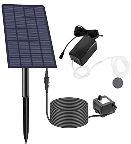 Eayoly Solar Air Pump Kit - 2.5W Solar Oxygen Air Fountain Pump Battery with Air Hoses and Bubble Stones | Air Bubble for Fish Tank, 3 Mode&No Noise Solar Pond Aerator for Pond Fishing Pool Oxygen