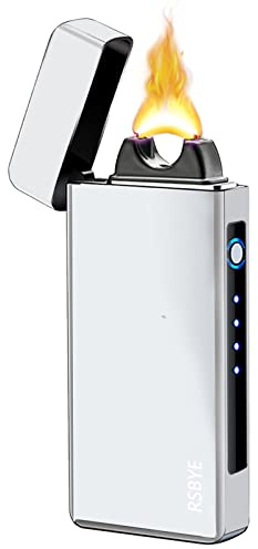 RSBYE Feuerzeug Elektrisch, Lichtbogen Feuerzeug mit PVD-Beschichtung, USB Feuerzeugs mit Verdicktem Lichtbogen, Winddicht Plasma USB, Feuerzeugs Elektrisch Flamme (Silber)