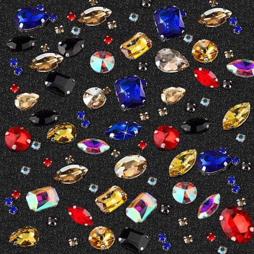 186 stycken strass sy, strass sy, stora strass, strass sy på ryggpärlor, sydd glasstrass, strass i glas, strass för kläder, gör-det-själv (blandade färger)