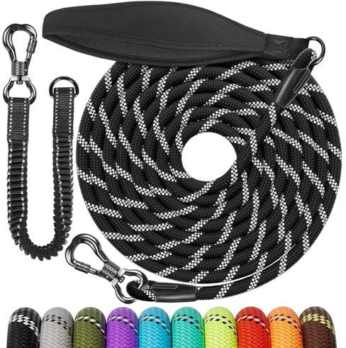 Aystkniet Schleppleine 3M 5M 10M 15M 20M 30M Hundeleine mit Abnehmbare Elastische Kordel | Abschließbarer Haken | Gepolsterter Griff, Langlaufleine Trainingsleine für Mittlere Große Hunde