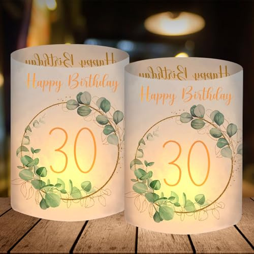 12 Windlicht Tischdeko 30 Geburtstag, Deko 30 Geburtstag Mann Frau, 30 Jahre Happy Birthday Tischdeko, Geeignet für Teelichter oder Kerzen