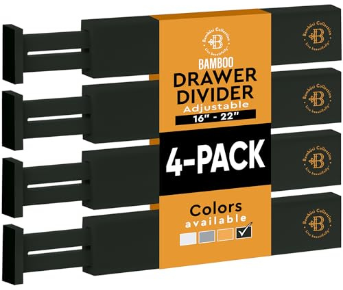 Confezione da 4 divisori per cassetti in bambù, altezza 6,6 cm, regolabili da 40,6 a 55,9 cm, per vestiti, separatori espandibili per comò in camera da letto, bagno, cucina, ufficio, organizzazione e