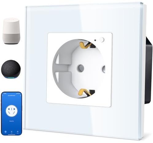 TAWOIA Schuko,Smart Steckdose,1 Fach,16A,APP-Steuerung, Arbeit mit Alexa,Glasrahmen,86 * 86mm,Weiß,Wlan Nur 2.4 GHz
