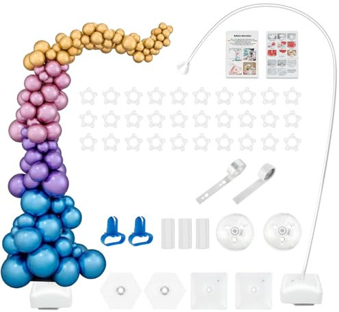 Kit di arco di palloncino riutilizzabile, set di supporto per arco di palloncini regolabile con base per riempire d'acqua e bastoncini in fibra resistente, per decorazioni di feste di compleanno,