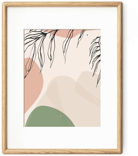 Axeman 11x14 Oak Frame - Rounded Corner 11 x 14 Picture Frame Matted to 8x10 - Natural Oak Wood 14x11 Frame with Tempered Glass for Wall Mount Display