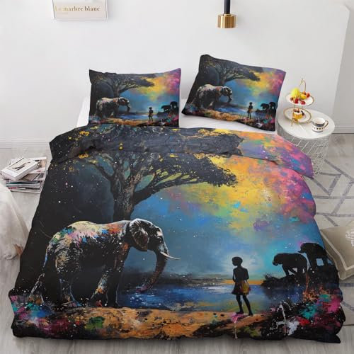 YELDAN Afrika Bettwäsche 140x200 Winter, Ländlich Stamm Bettbezug 140x200 2er Set, Wendebettwäsche und Kissenbezug, Weiche & Atmungsaktive Mikrofaser Bettwäsche-Sets
