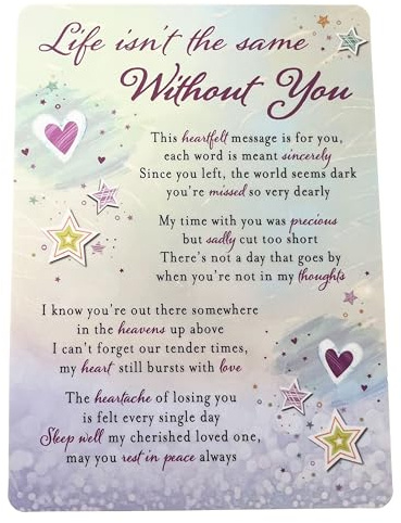 Life Isn't The Same Without You Memorial Remembrance Verse Plastic Coated Grave Graveside Card