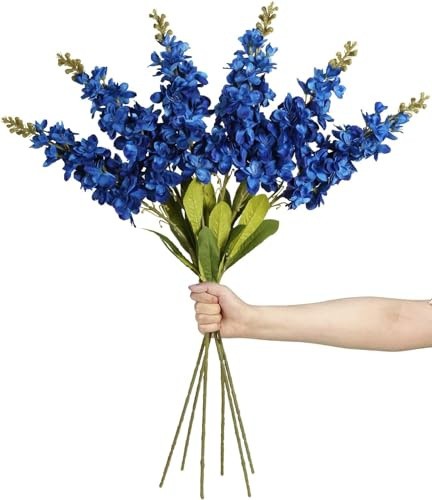 IPOPU Delphinium Artificial Flowers Snapdragon Flowers Royal Blue Flowers 6 PCS Artificial Antirrhinum Snapdragon 33.5 in Long Stem Flowers for Tall Vase Wedding Home Decor (Royal Blue)
