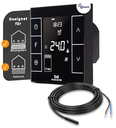 MCO Home Z-Wave Raumthermostat MH7H-EH für Fußbodenheizung & Infrarot-Heizung/Z-Wave Smarthome kompatibel schwarz
