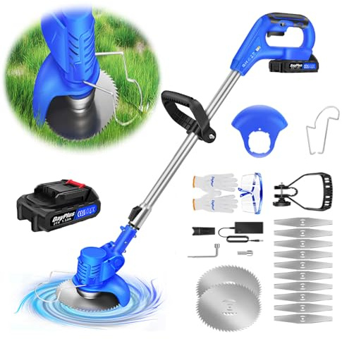 Akku Rasentrimmer 21V Elektrischer Rasentrimmer für Gartenrasen und Außenschnitt, Akku-Rasentrimmer mit 1,5Ah Akku und Ladegerät, Elektro Trimmer Gartenkantenfräser mit Teleskop-Stiel