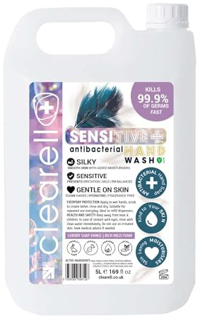 Clearell SENSITIVE 5L Hand Soap Liquid Wash 5 Litres Refill, Antibacterial Fragrance Free Hydrating Skin & Body Wash Gel for Soft and Super Sensitive Skin Care - 100% Vegan & Cruelty Free