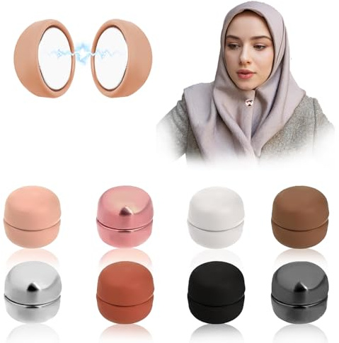 8 Paare Starke Hijab Magnete, Mehrzweck Magnetbrosche für Frauen Kleidung | Magnetische Nadellose Brosche, Metallbeschichtung Magnetische Pins, Hijab Clip Keine Lochstifte, Runde Schal Clip Magnete