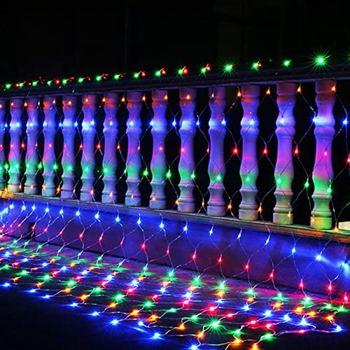 Eulenke lichternetz außen & innen 3x2m, 200 LEDs Farbe lichternetz mit 8 Modi + Memory-Funktion, IP44, zur Dekoration von Balkonen, Gärten und Häusern verwendet werden