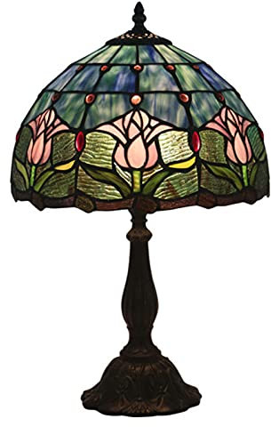 GZSLKSCD 12 Inch Bedside Lamp Tiffany Table Lamps Tulip Floral Stained Glass Shade for Bedroom Living Room Coffee Decorative