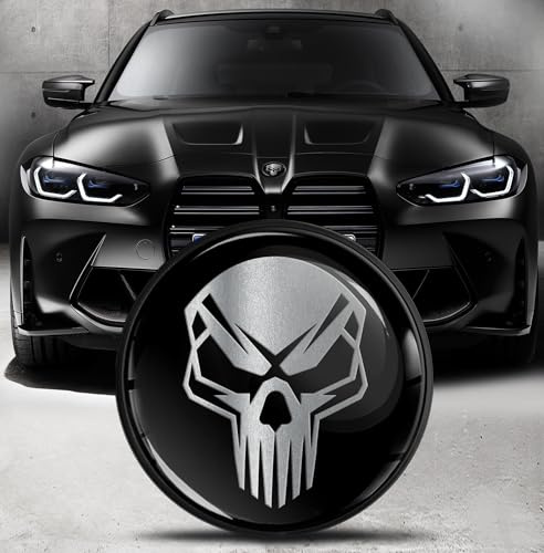 Biomar Labs Motorhaube Kofferraum Plakette Abzeichen 82 mm Kompatibel mit BMW Emblem 51148132375 Schwarz Silber Schädel EO 19