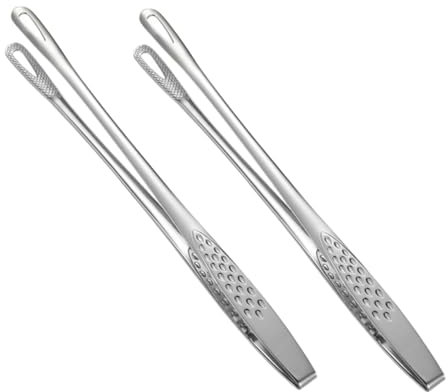SHOWERORO 2pcs Stainless Steel Food Tongs Non-Slip Grip BBQ Tongs 304 Stainless Steel Kitchen Serving Clips for Grilling Frying and Buffet