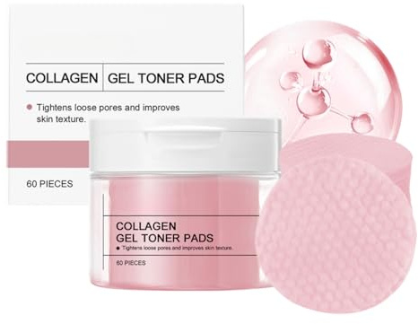 ISBEAUSOLS Collagen Gel Toner Pads - Korean Skincare with Face Cleansing Pads & Vitamin C & E - Pore Minimizer & Face Wipes with Toner - Deeply Hydrating & Firming