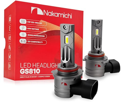 Nakamichi GS810 Series 9005 9006 LED żarówki do reflektorów i świateł przeciwmgielnych, 12 000 lm, 44 W, biel dzienna, Plug and Play, wiązka 1:1, 2 szt., 6000K, 9005 9006 (HB3 HB4)