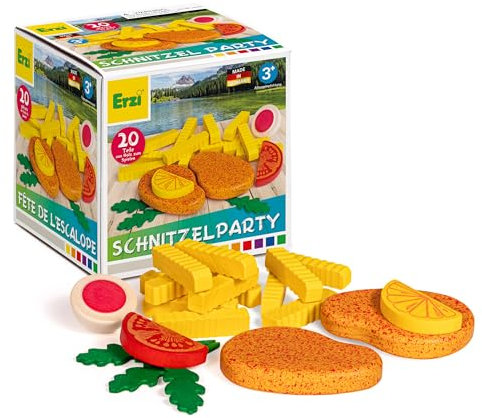 Erzi 28136 Sortierung Schnitzelparty aus Holz, Kaufladenartikel für Kinder, Rollenspiele.