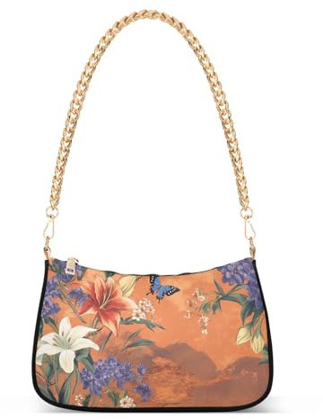 Blumen Lilie Stiefmütterchen Schmetterlinge Terrakotta trendige Kette Geldbörsen für Frauen Schulterhandtaschen für Frauen zum Muttertag, Blumen Lilie Stiefmütterchen Schmetterlinge Terrakotta, 1 size