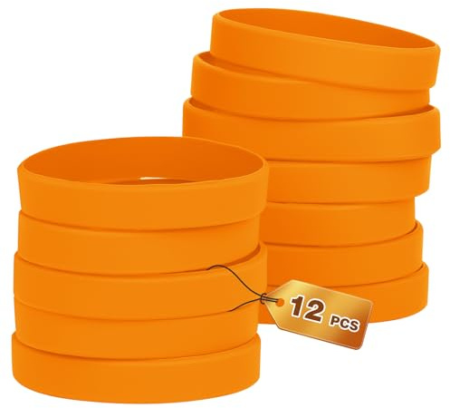 HONTIUS 12 Piezas Pulseras de Silicona, Pulseras Elásticas de Goma, Azul Pulsera de Silicona para Hombre Mujeres Mayor de Deportes Naranja