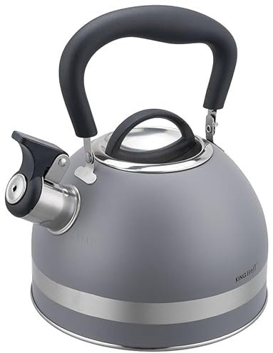 Kinghoff KH-1851 Bouilloire sifflante en acier inoxydable avec poignée rétractable pour toutes les plaques de cuisson, 1,8 l, gris mat